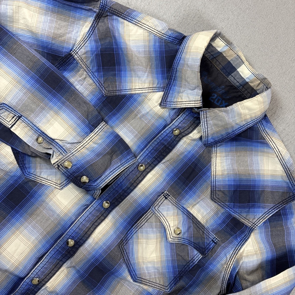 Wrangler 20X Men's Western Pearl Snap Long Sleeve Shirt Blue Plaid Small